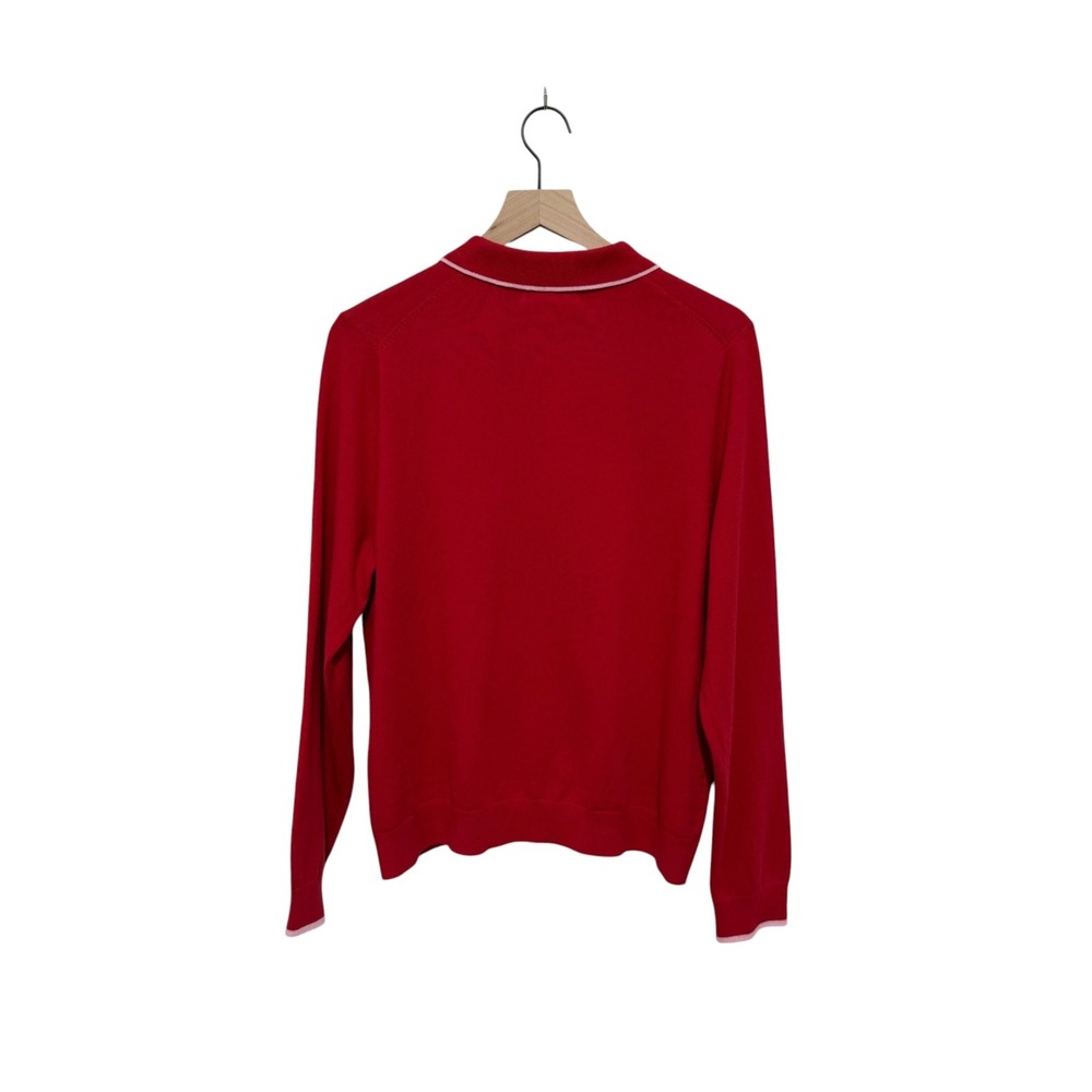 Boden Red Pink Trim Collared Knit Sweater Large Cotton Wool Blend Preppy Top - Picture 4 of 9